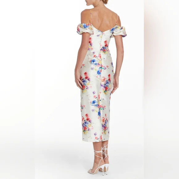 Markarian Palma Multicolor Beaded Floral Off-The-Shoulder Ruched Dress NWT